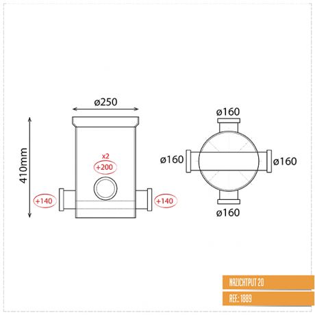 Toezichtsput diam.250 - aansluiting 4x160