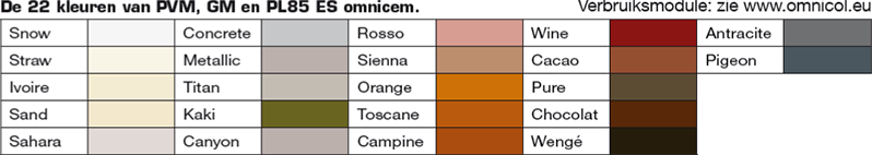 Omnicol OMNIFIX PVM, GM en PL85 omnicem kleuren